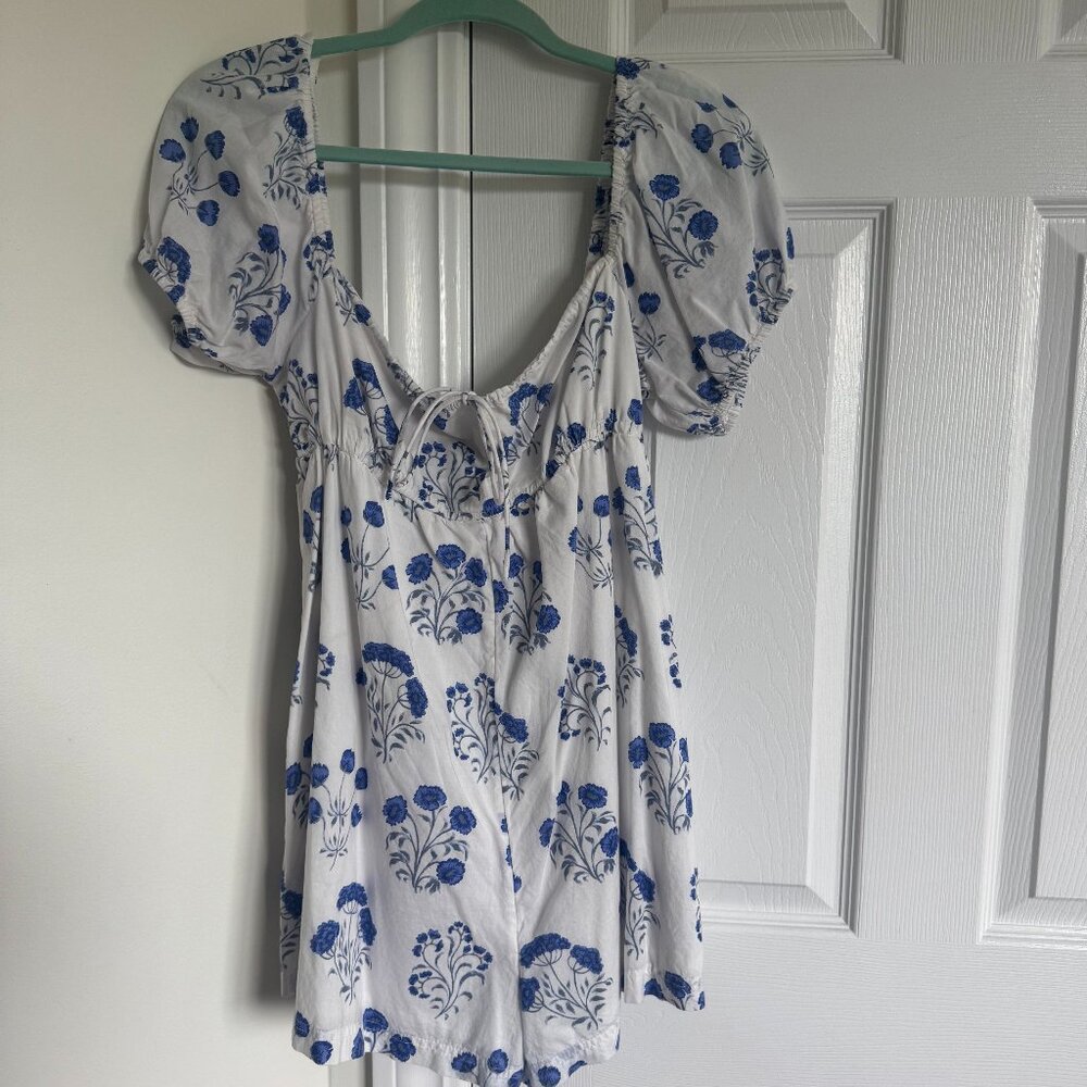 Medium Urban Outfitters Blue and White Romper